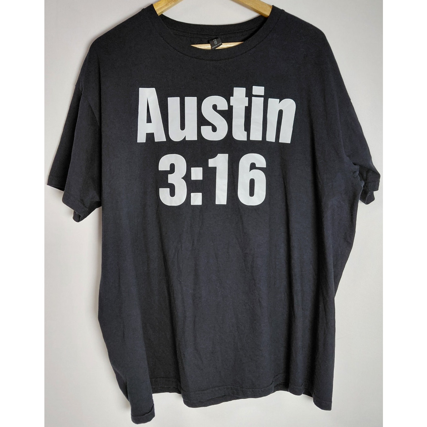 Gildan Premium Austin 3:16 T-Shirt Black Graphic Print See Measurements